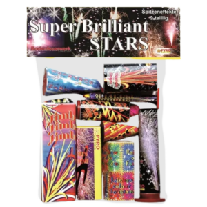 Super Brilliant Stars ist ein neunteiliges Bodenfeuerwerk-Set mit abwechslungsreichen Effekten.